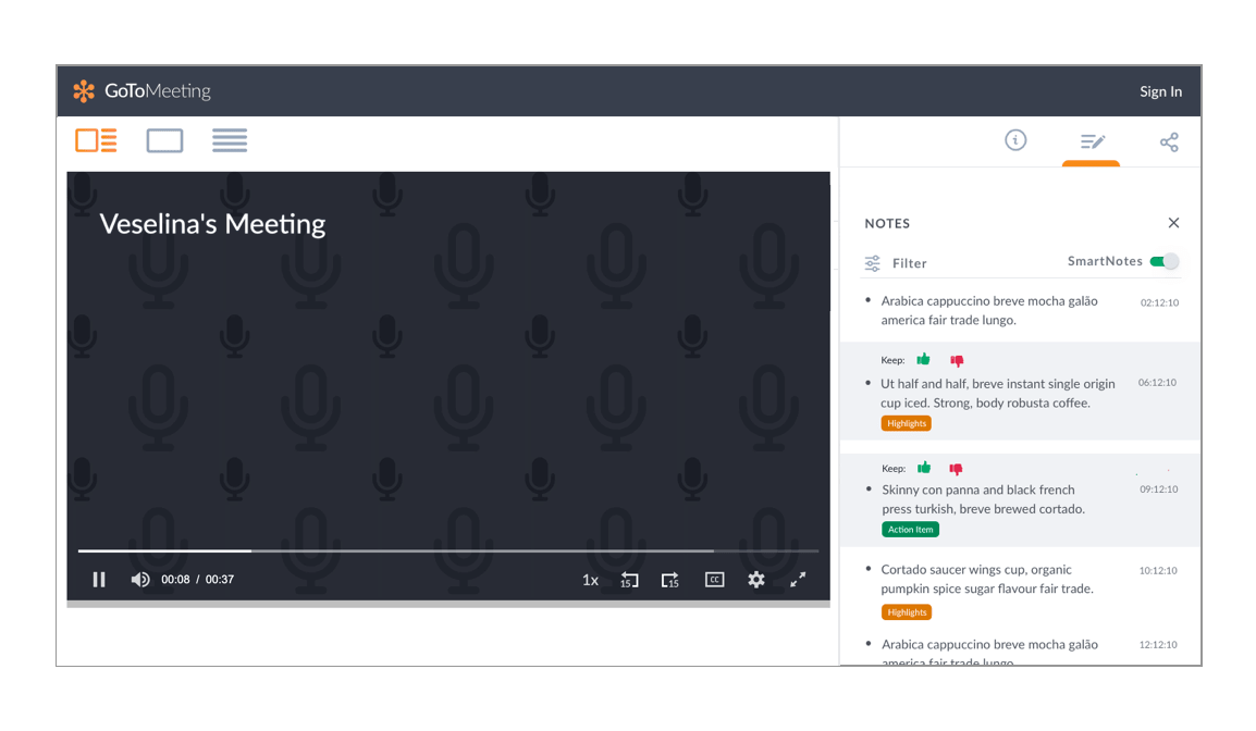 GoToMeeting smart notes help record what happened during meeting