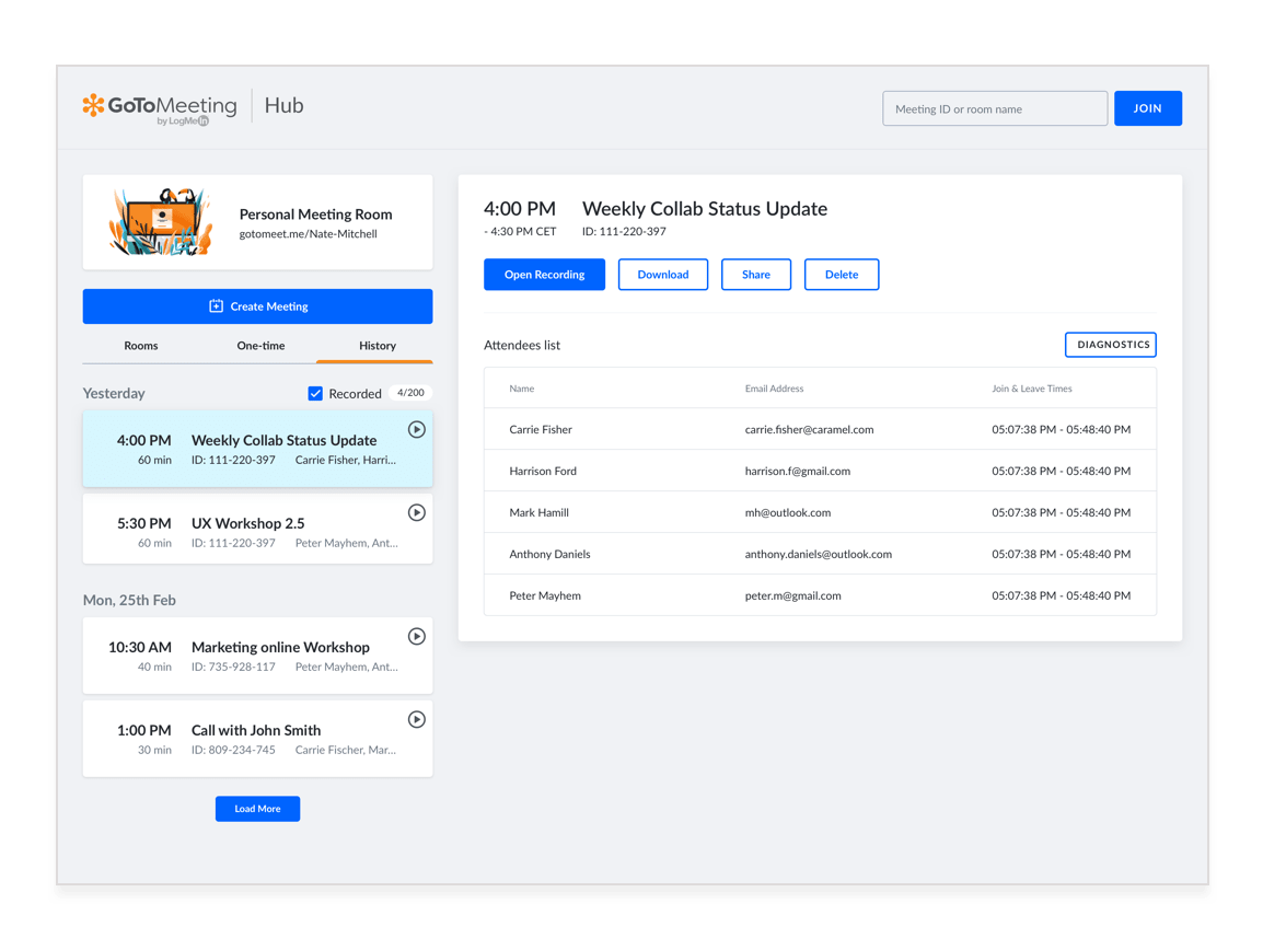 View and share recorded meetings with GoToMeeting