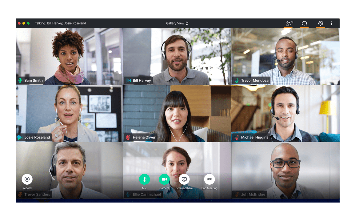 Five people collaborate on a project using GoToMeeting video conferencing software